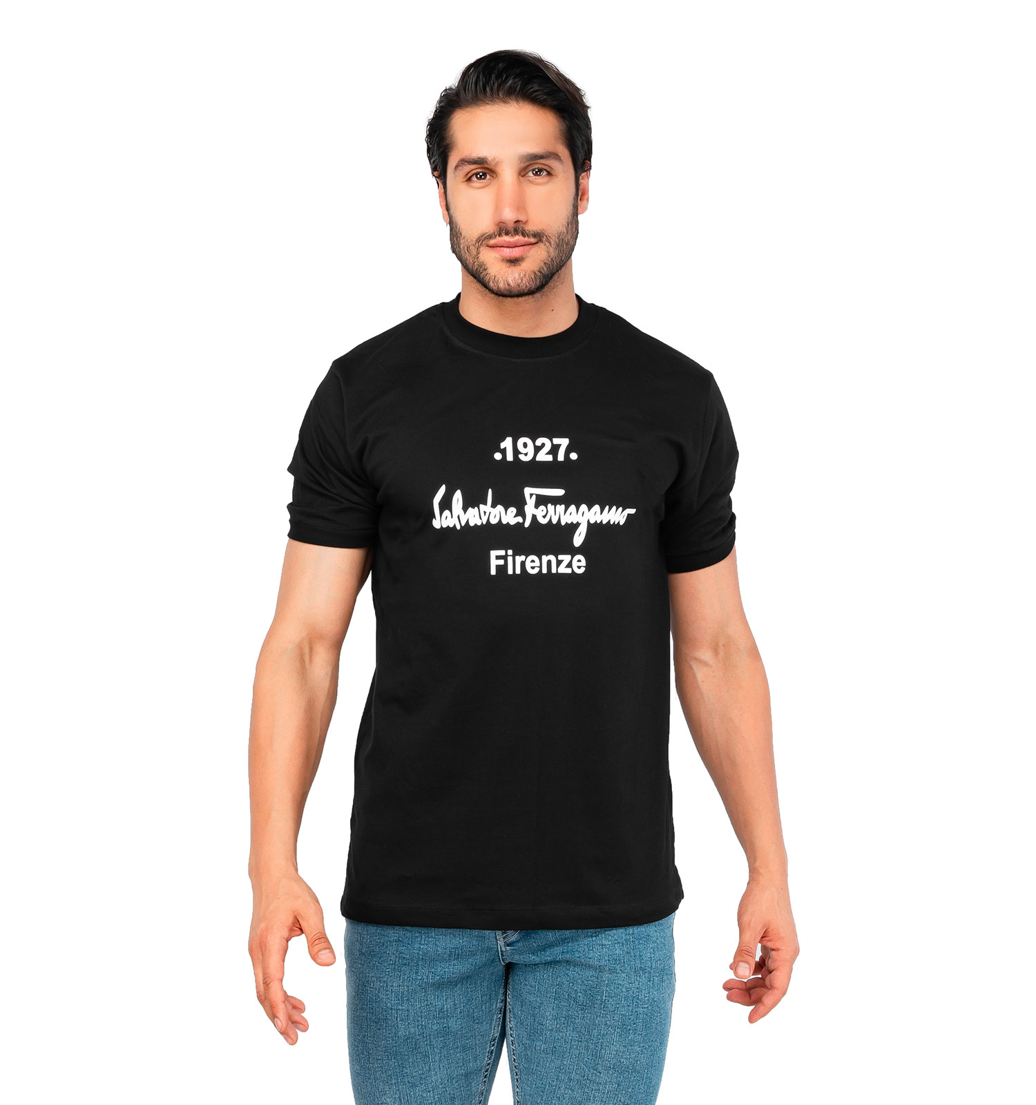 تیشرت Ferragamo یقه گرد مردانه مشکی پنبه ساده مدل 44719