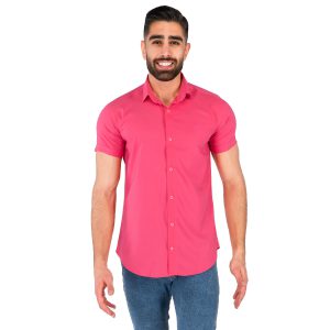 پیراهن نخی مردانه استین کوتاه ساده مدل 43809
