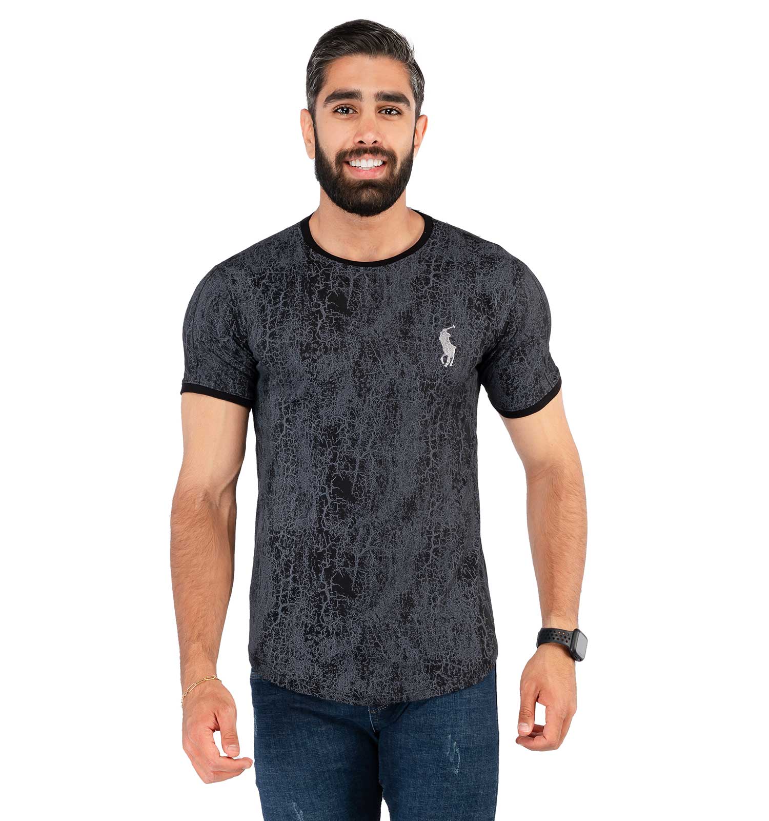 تیشرت مردانه طرحدار یقه گرد Polo مدل 38052