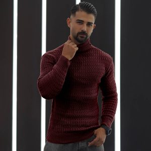 پلیوربافت مردانه زرشکی یقه اسکی مدل Pouyan