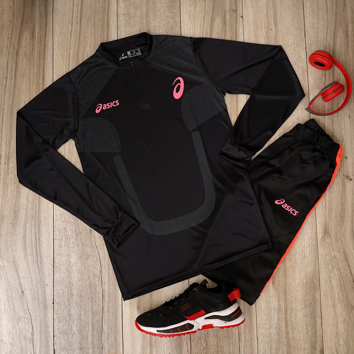 ست تیشرت آستین بلند شلوار مردانه مشکی مدل ASICS