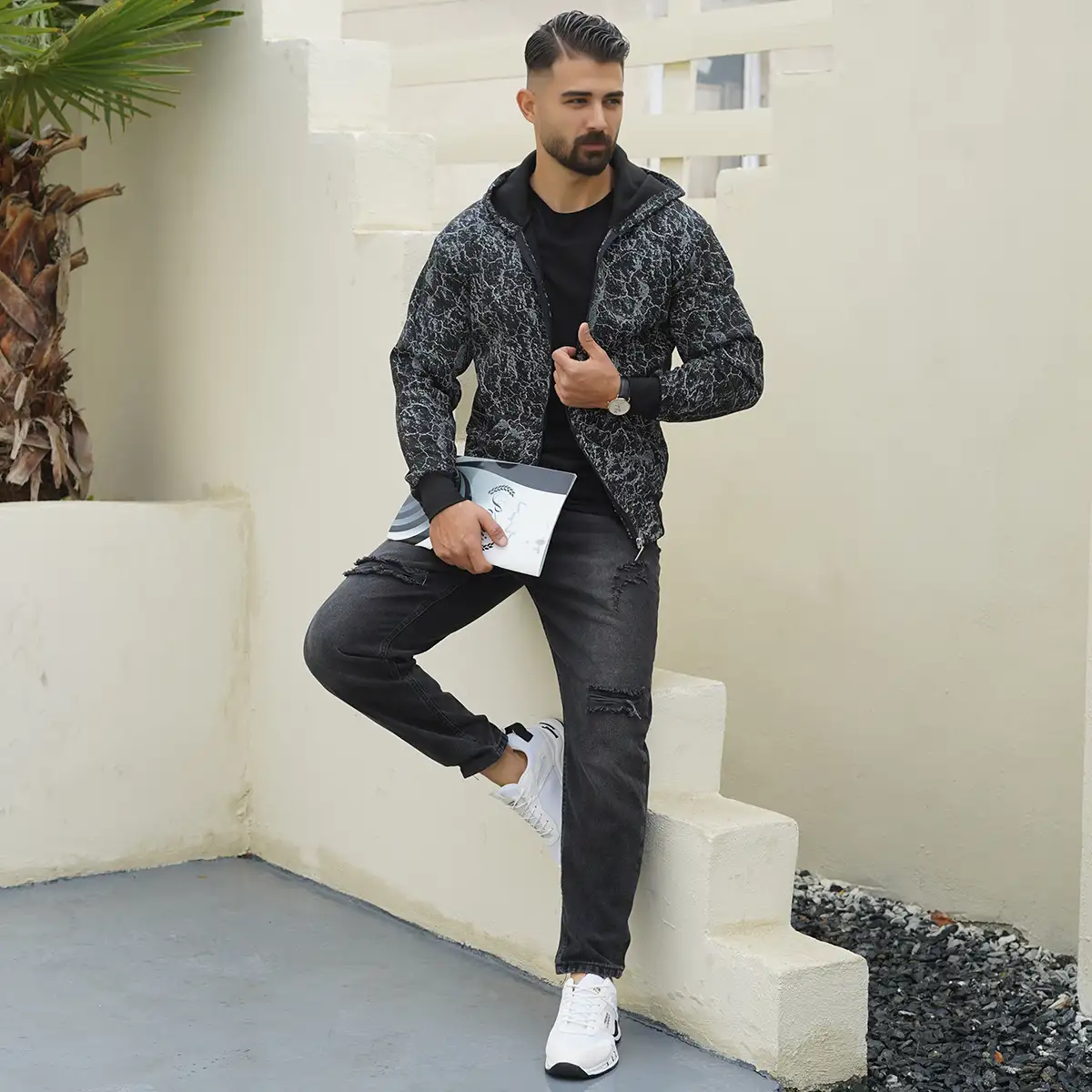 سویشرت مردانه مشکی -طوسی مدل Tyler