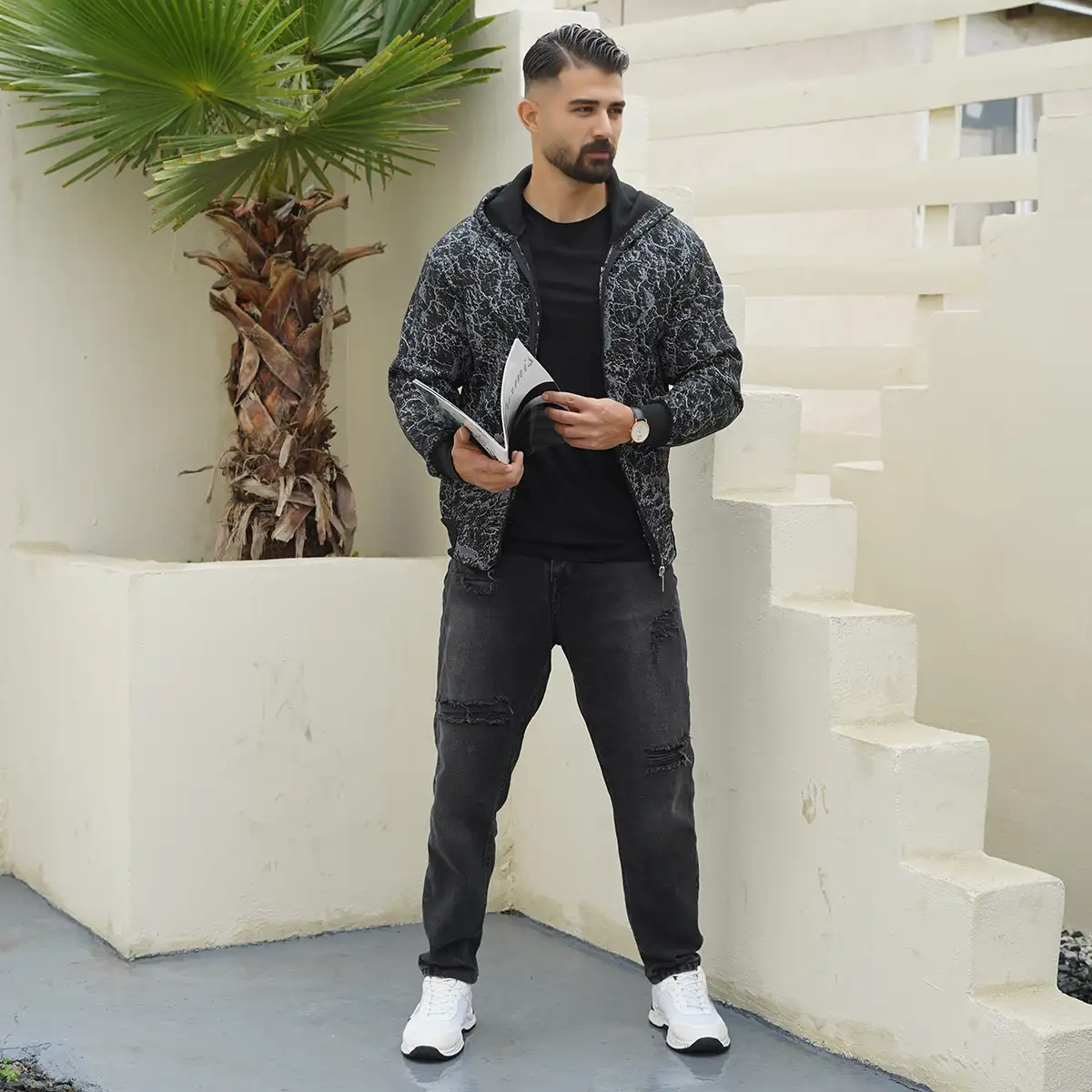 سویشرت مردانه مشکی -طوسی مدل Tyler