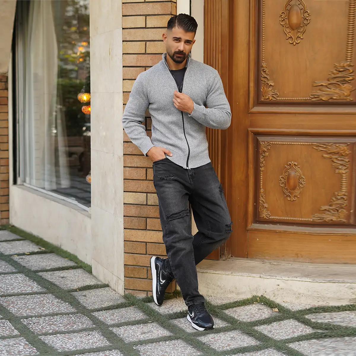 سویشرت مردانه طوسی مدل Meysam