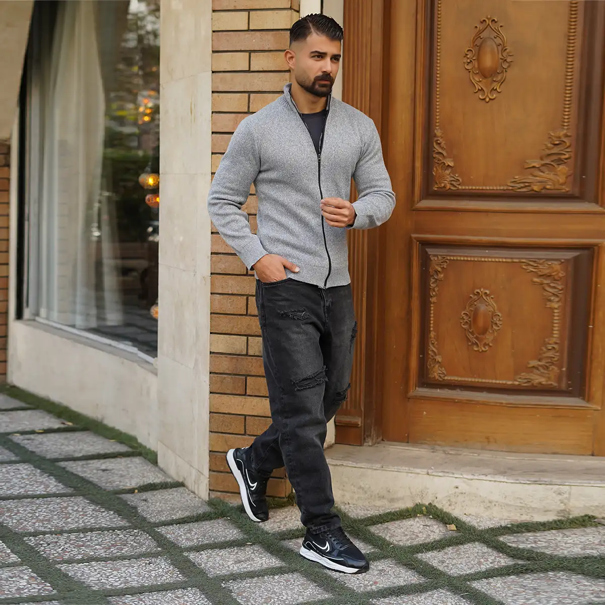 سویشرت مردانه طوسی مدل Meysam