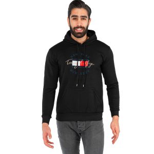 هودی مردانه کلاهدار مشکی Tommy مدل 41800