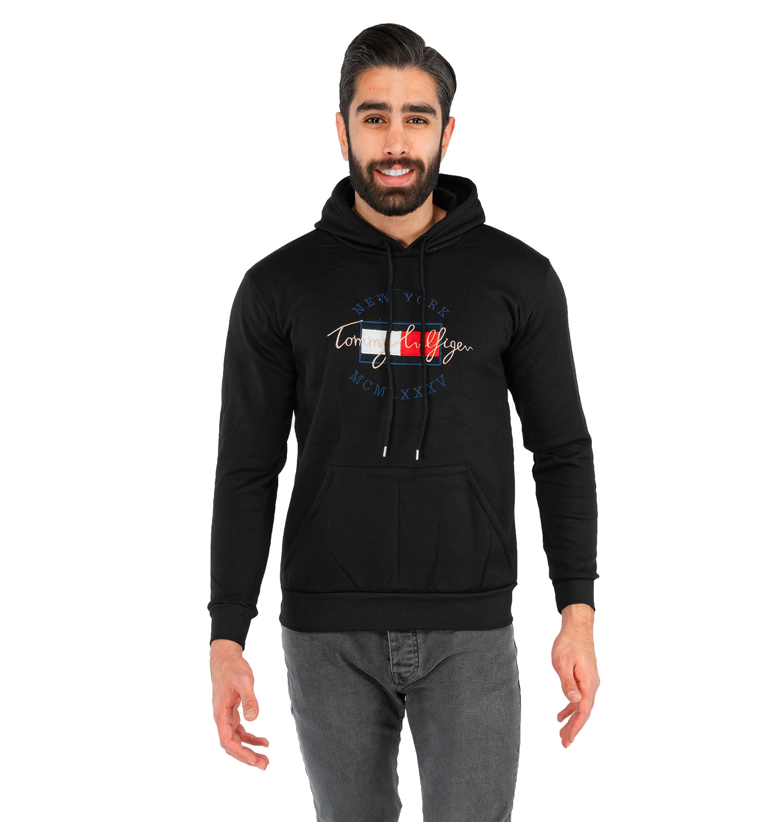 هودی مردانه کلاهدار مشکی Tommy مدل 41800