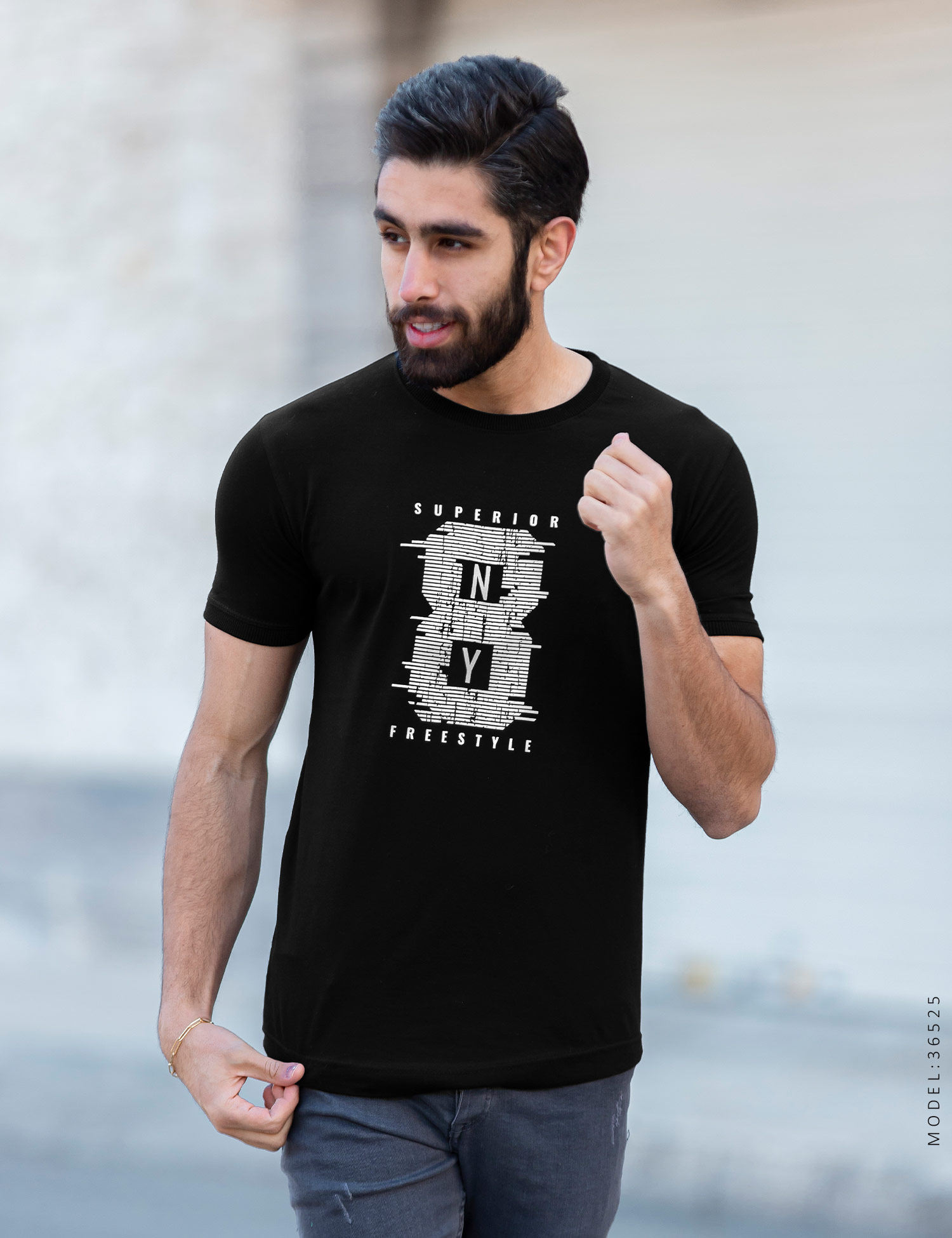 تیشرت آستین یقه کش بافت New York مدل 36525