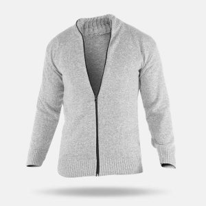 ژاکت بافت مردانه زیپ دار یقه ایستاده طوسی Lima مدل 32529