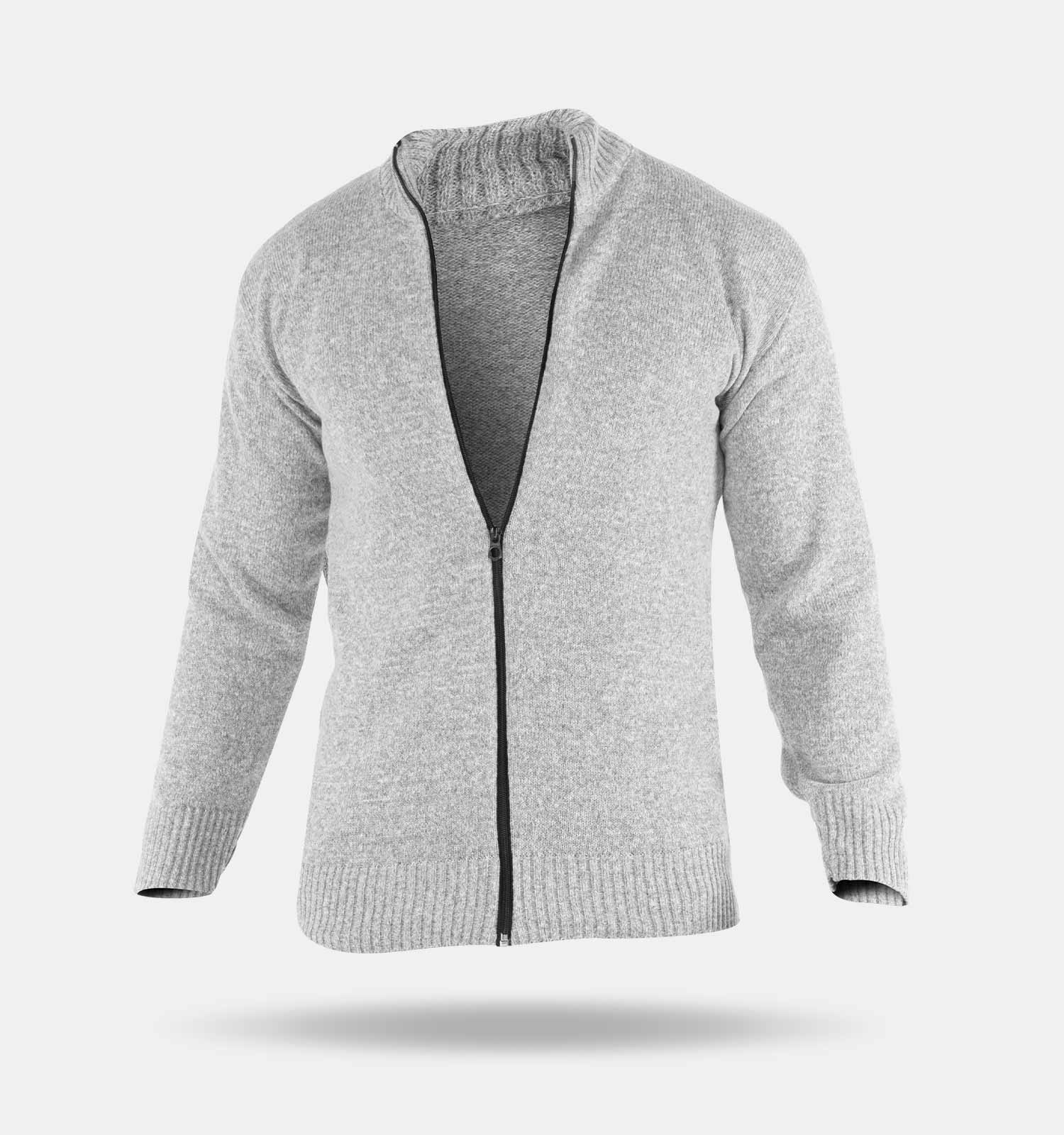 ژاکت بافت مردانه زیپ دار یقه ایستاده طوسی Lima مدل 32529