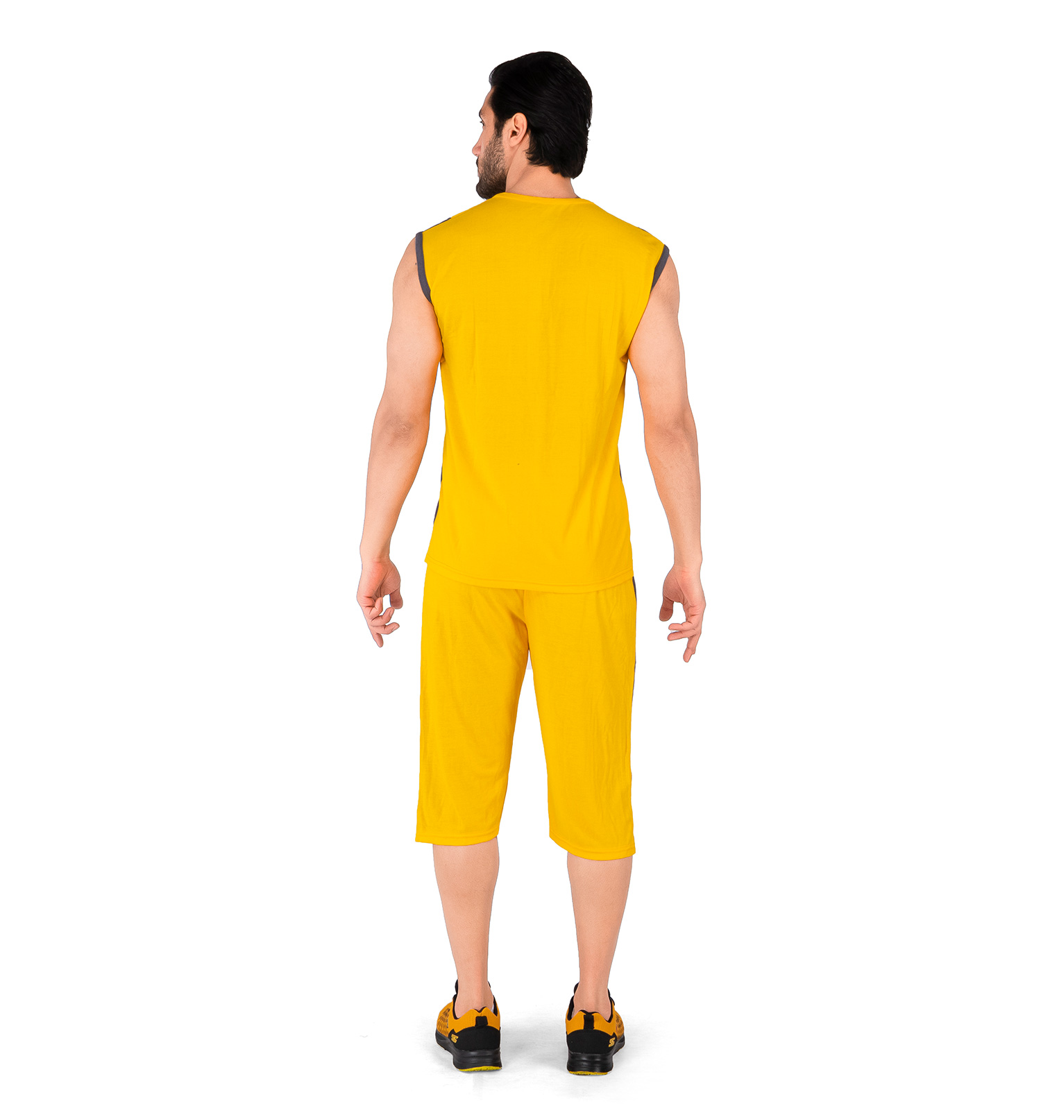 ست رکابی شلوارک مردانه آستین حلقه ای زرد Reebok ساده یقه گرد مدل 43939