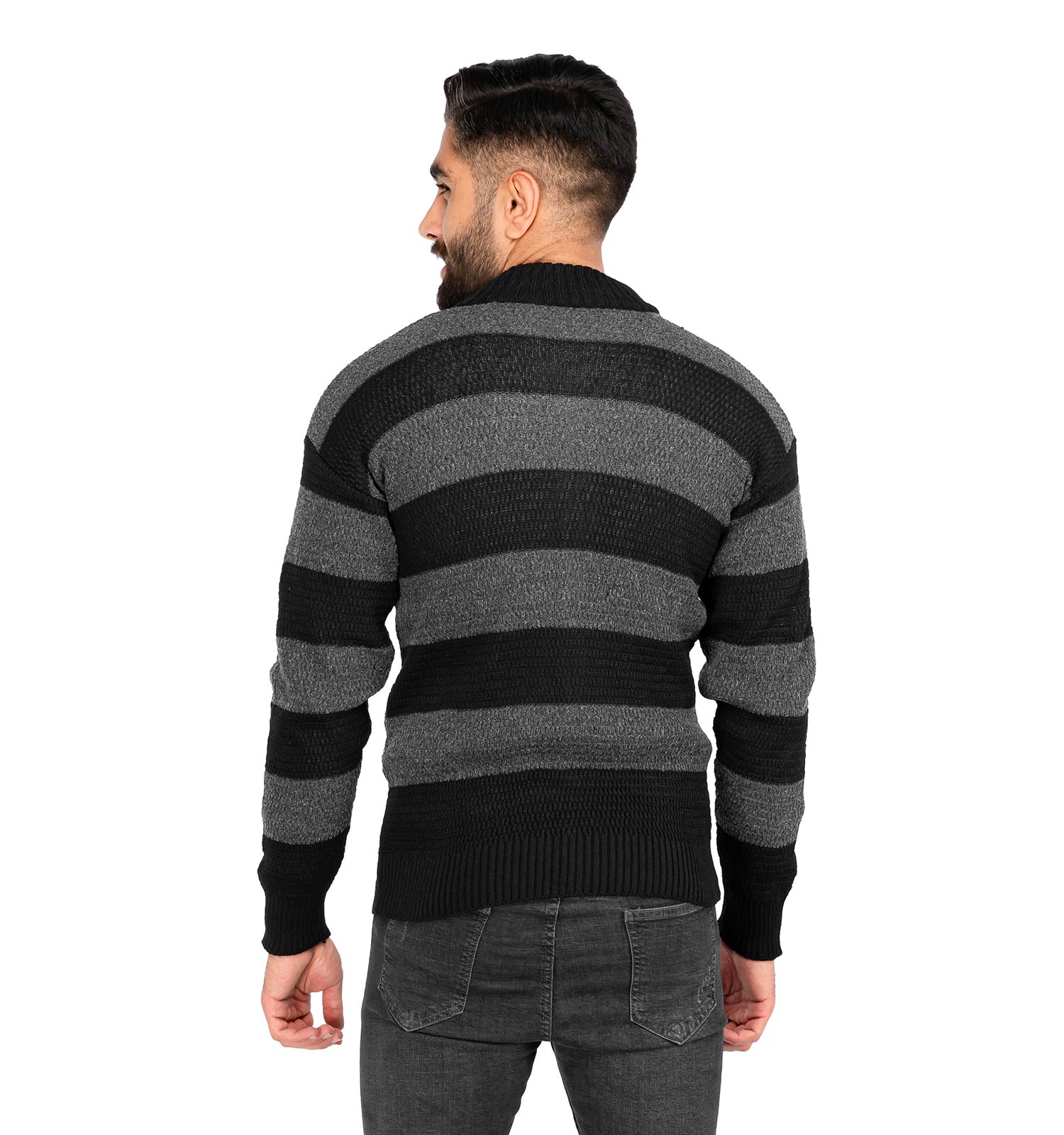 ژاکت بافت مردانه زیپ دار یقه ایستاده راه راه Lima مدل 40181