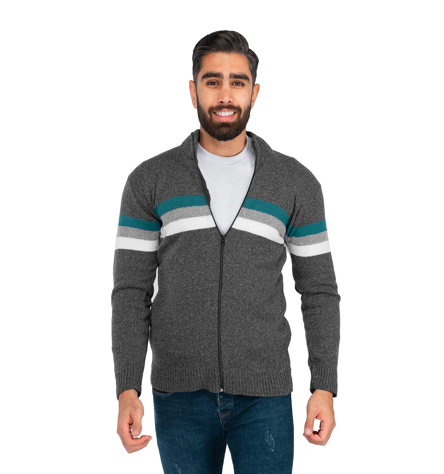 ژاکت بافت مردانه زیپ دار یقه ایستاده Rayan مدل 39908