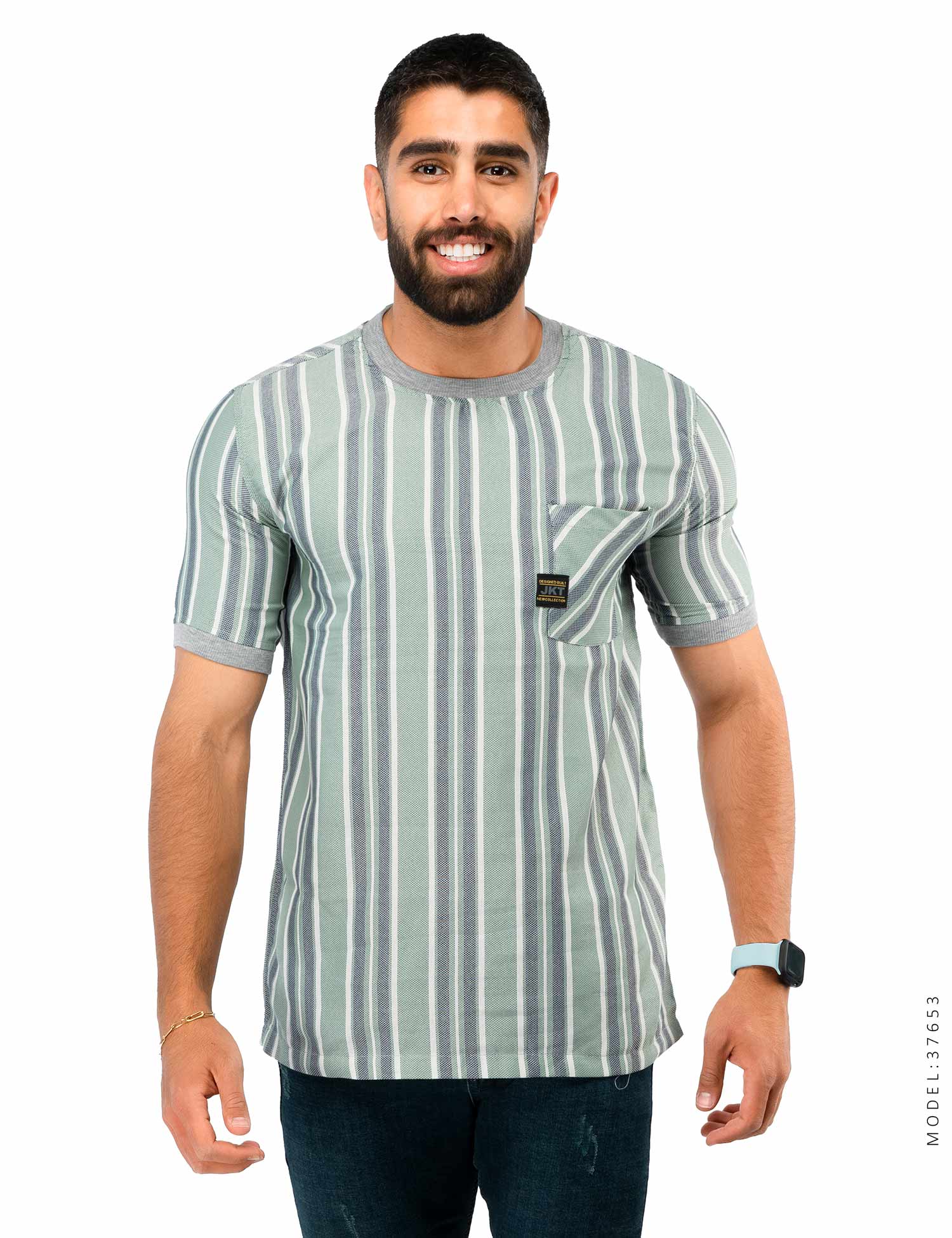 تیشرت مردانه کنفی راه راه Nika مدل 37653