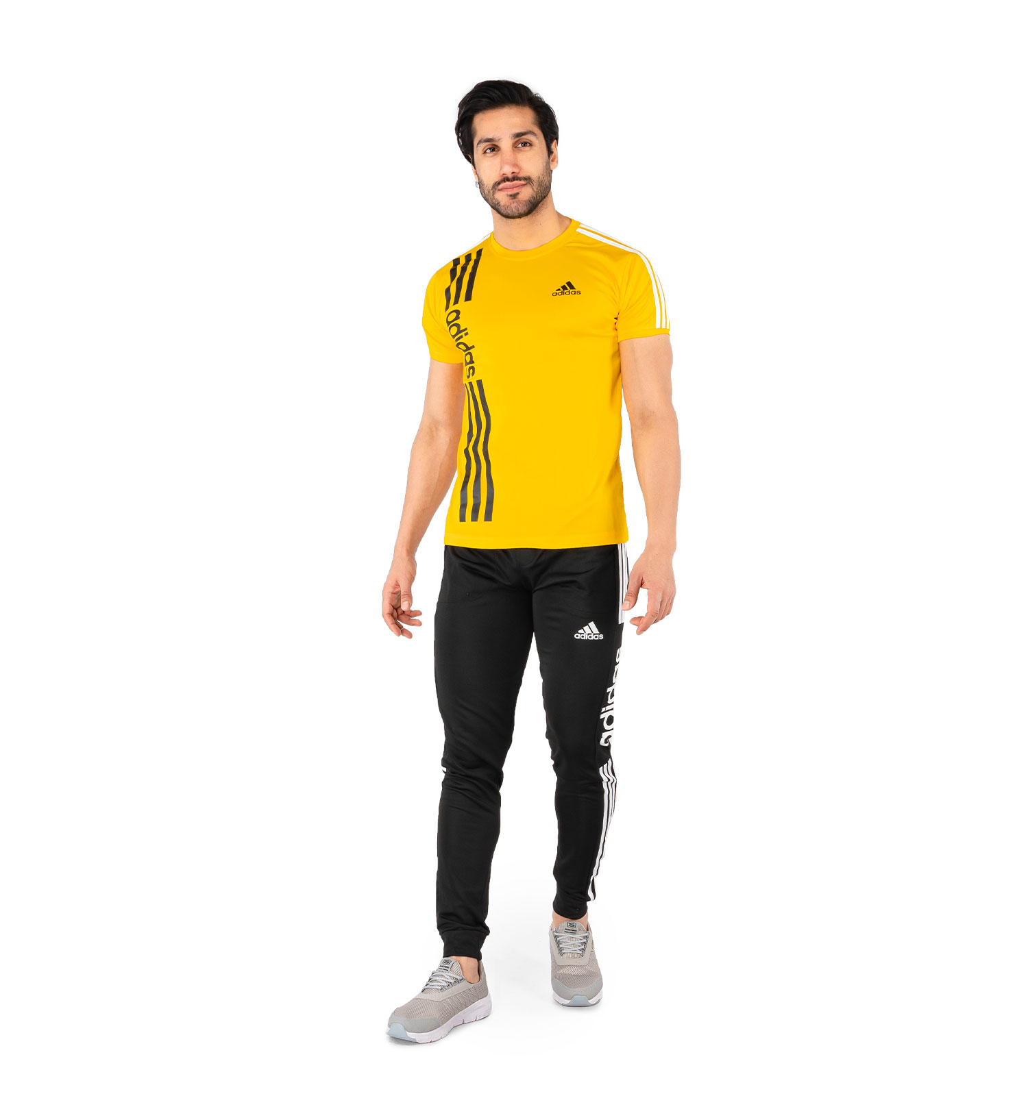 ست تیشرت شلوار مردانه آستین کوتاه زرد Adidas ساده یقه گردمدل 44176