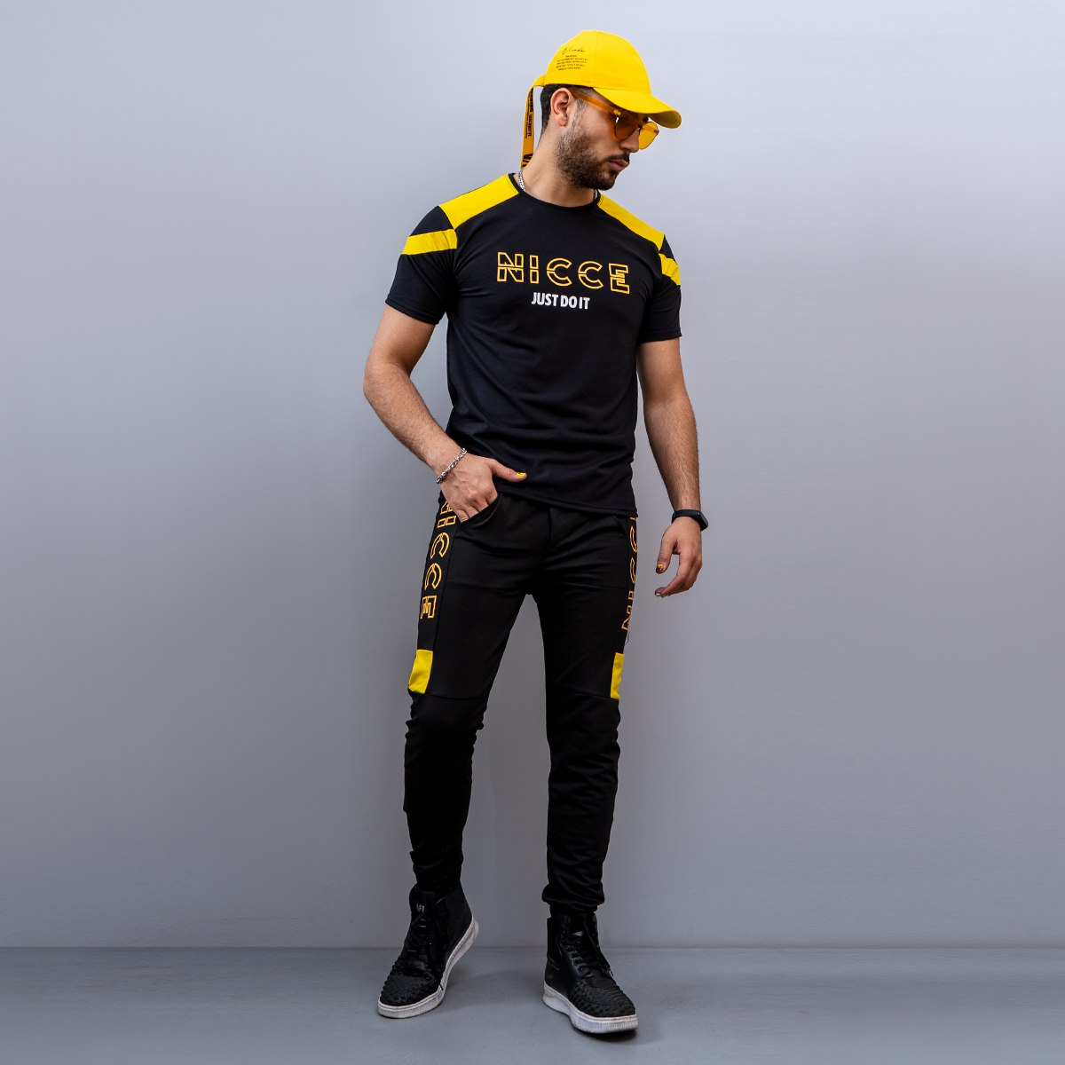 ست تیشرت شلوار مردانه NICCE زرد مشکی