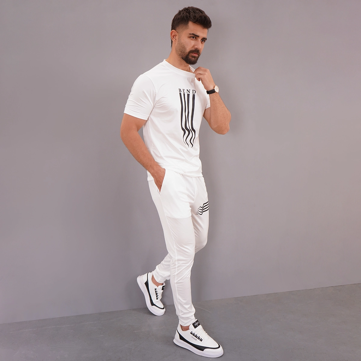ست تیشرت شلوار سفید مردانه مدل BEND