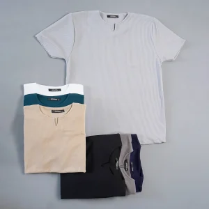 تیشرت آستین کوتاه یقه کوبایی سبز مردانه مدل Asam