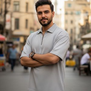 تیشرت مردانه یقه زیپ دار طوسی مدل Arban