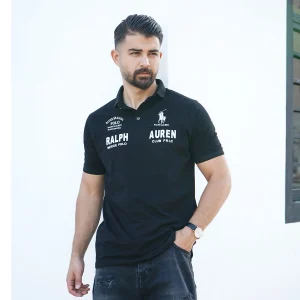 تیشرت یقه دار مشکی مردانه مدل Ralph