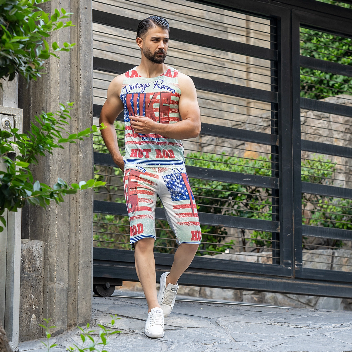 ست رکابی شلوارک مردانه مدل vintage