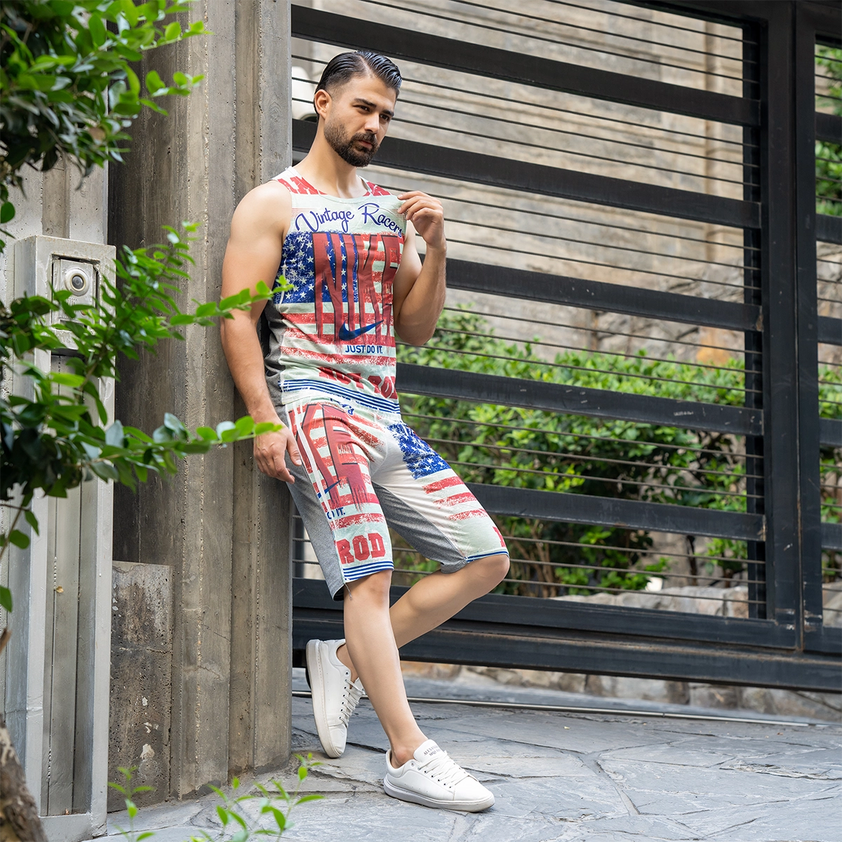 ست رکابی شلوارک مردانه مدل vintage