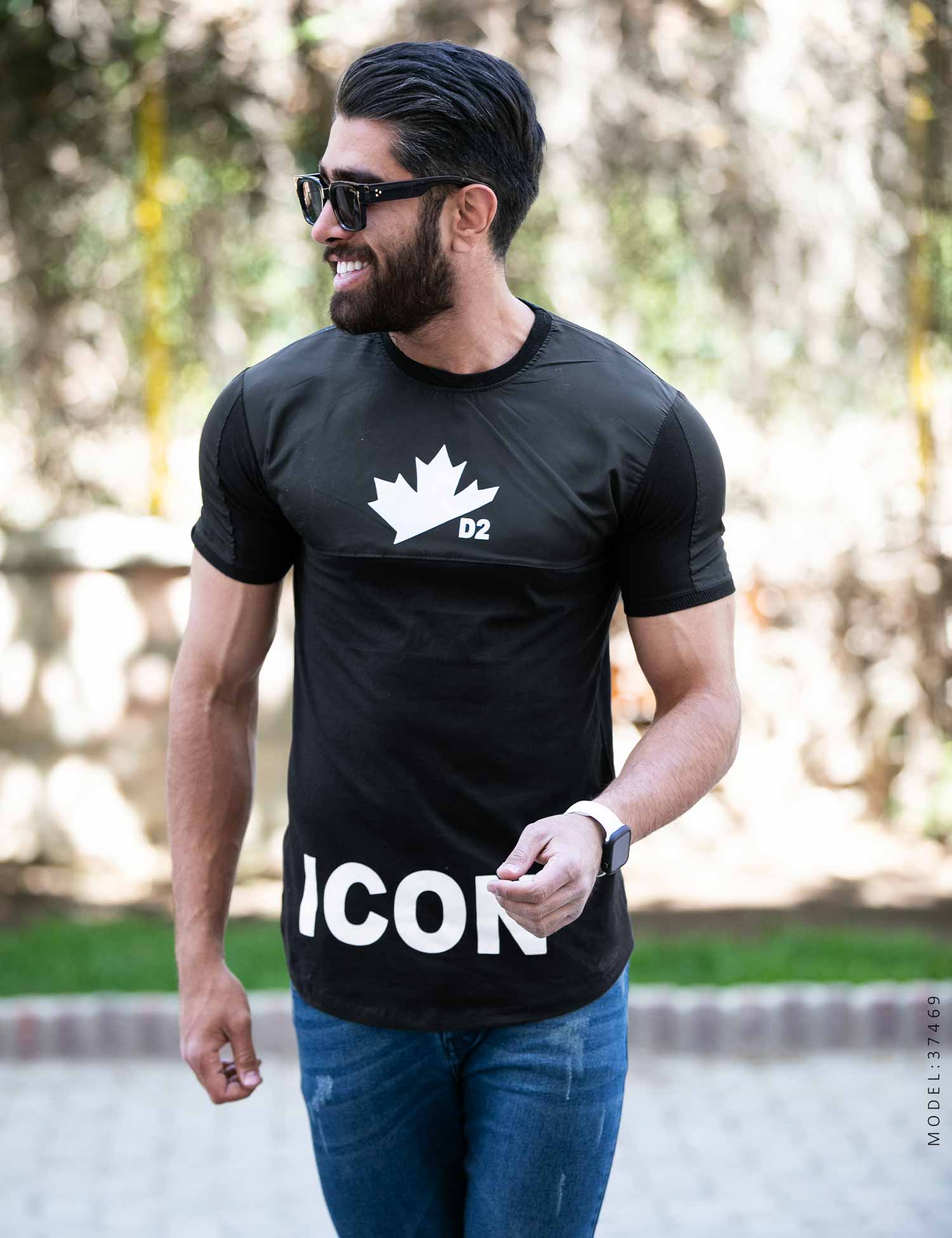 تیشرت مردانه چاپی سفید مشکی Icon مدل 37482