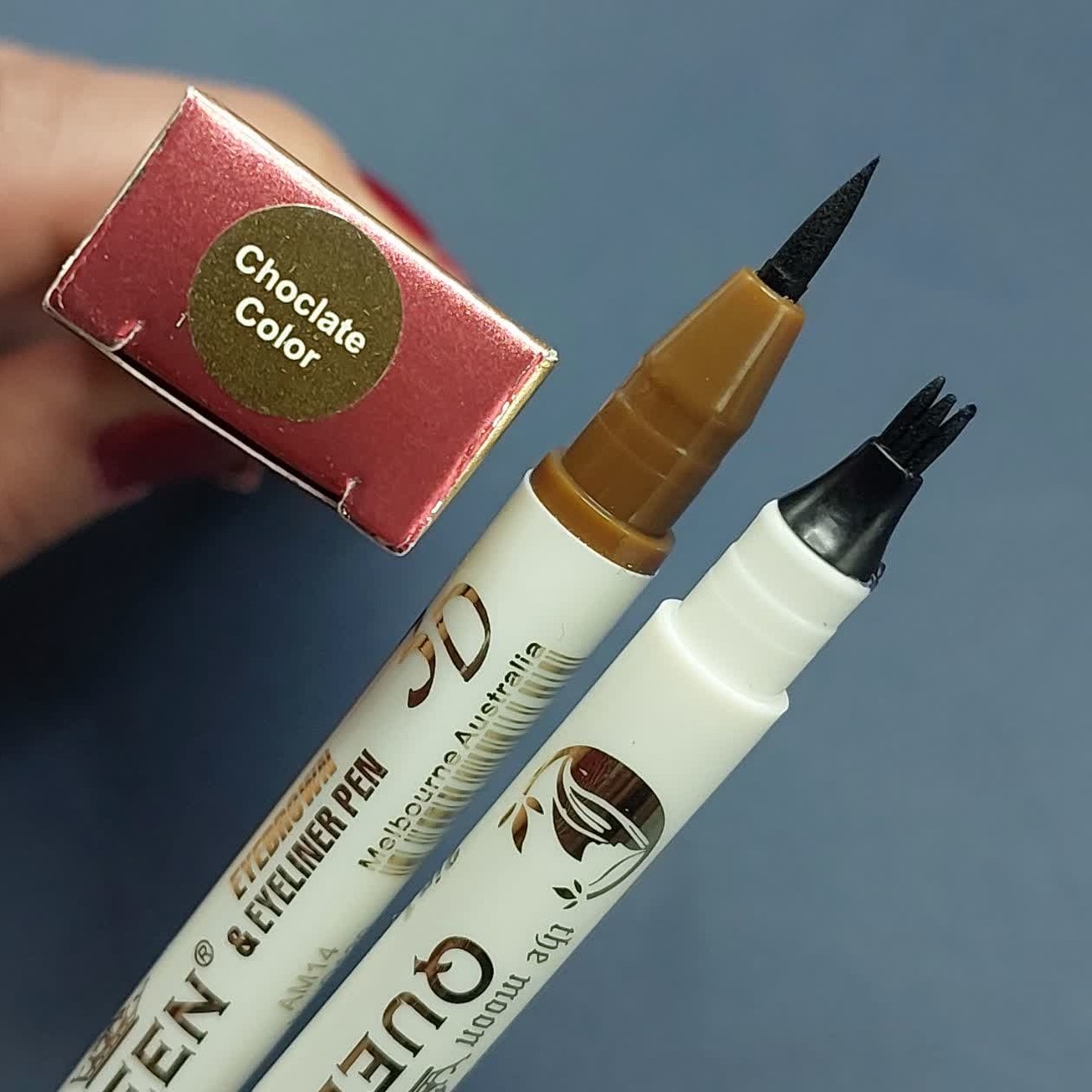 قلم دو طرفه هاشور ابرو خط چشم Queen Dark Brown