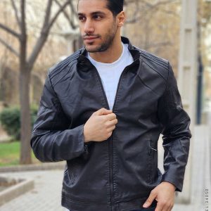 کاپشن مردانه چرم سرمه ای Rayan مدل 34050