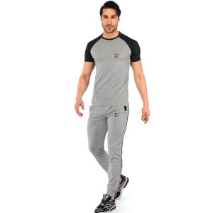 ست تیشرت شلوار مردانه آستین کوتاه طوسی Nike ساده یقه گرد مدل 43104