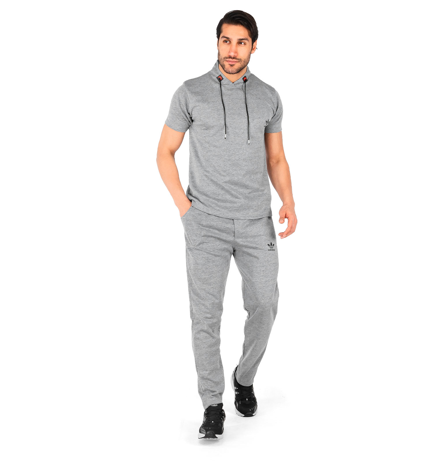 ست تیشرت شلوار مردانه آستین کوتاه طوسی Adidas ساده مدل 43670
