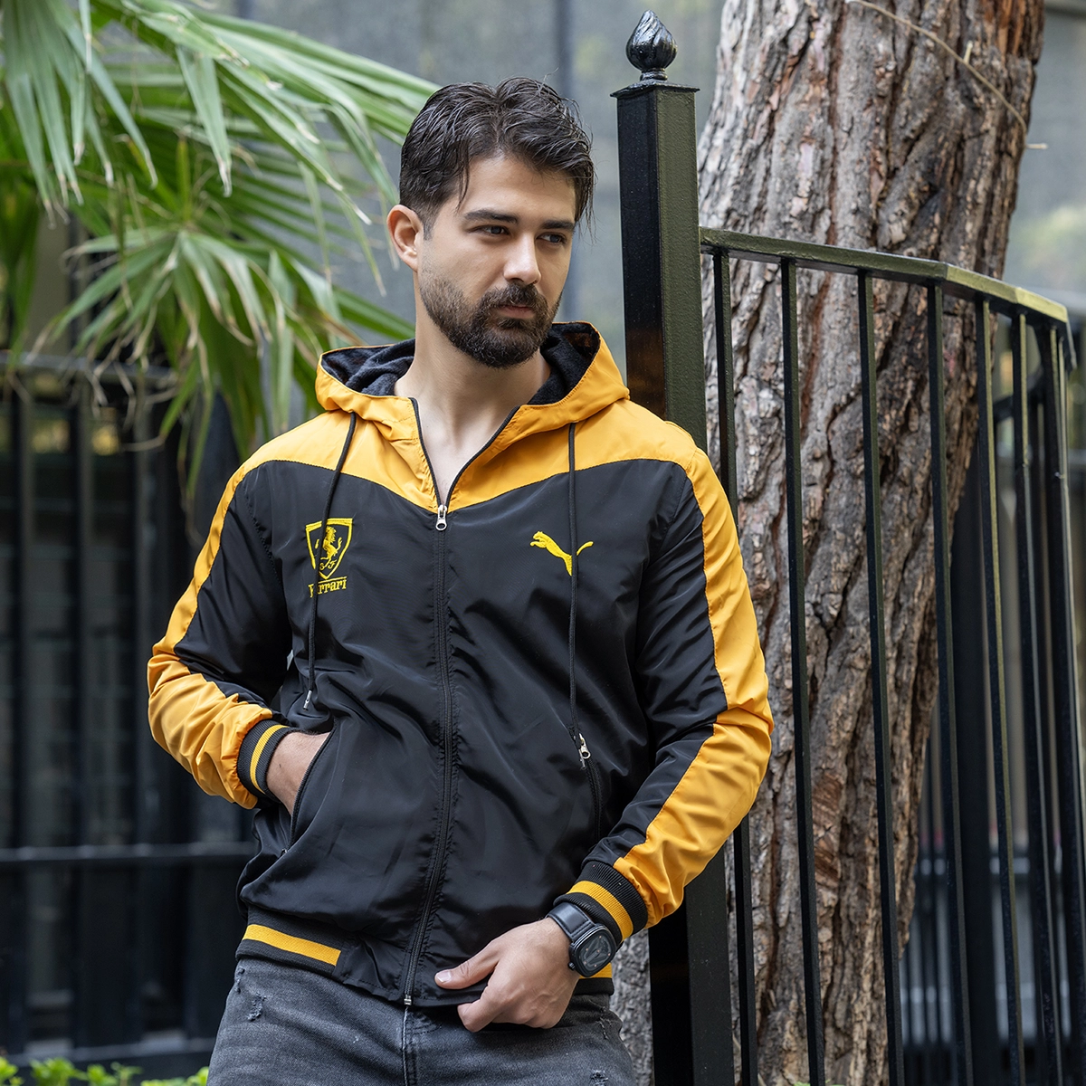کاپشن مشکی زرد مردانه مدل Ferrari