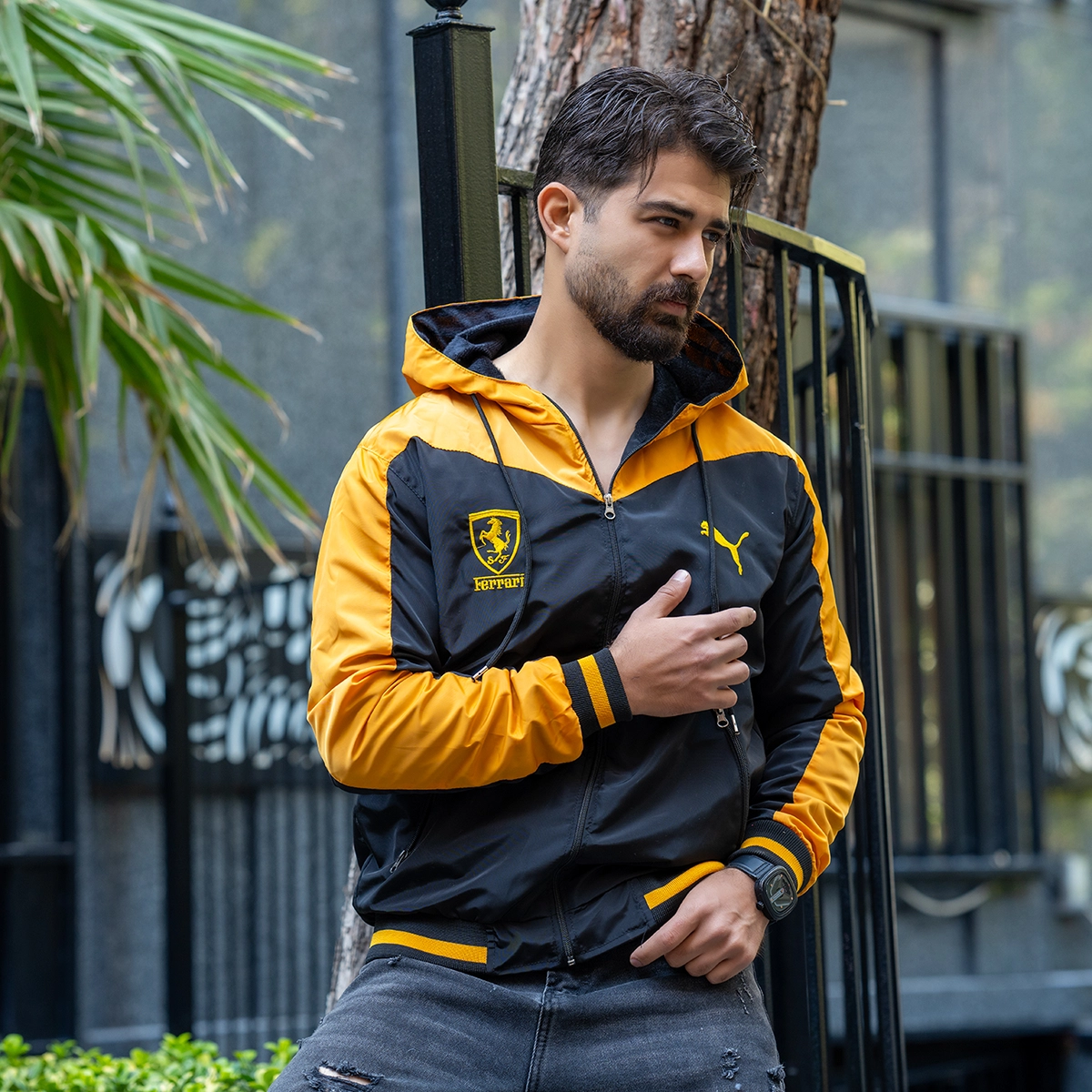 کاپشن مشکی زرد مردانه مدل Ferrari