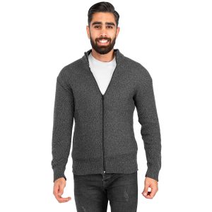 ژاکت بافت مردانه زیپ دار یقه ایستاده فری سایز ساده Lima مدل 39924