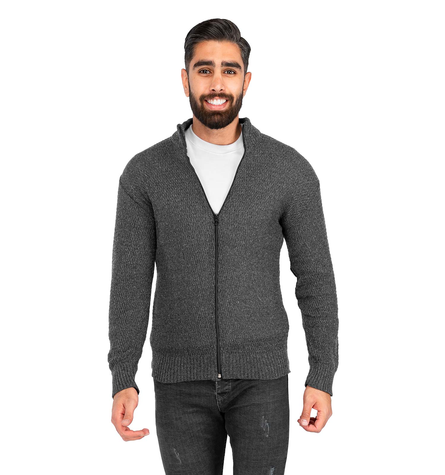 ژاکت بافت مردانه زیپ دار یقه ایستاده فری سایز ساده Lima مدل 39924