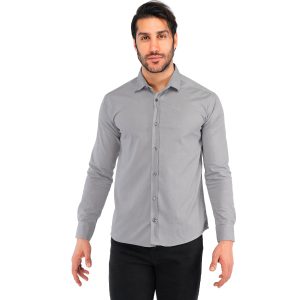 پیراهن اسپرت کتان مردانه آستین بلند طوسی Polo مدل 41764