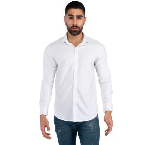 پیراهن اسپرت مردانه آستین بلند ساده سفید مدل 42441