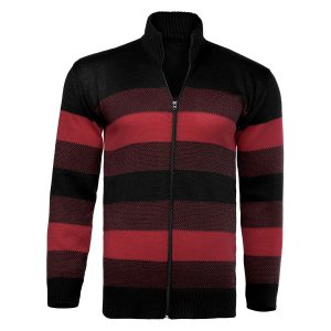 بافت مردانه زیپ دار یقه ایستاده فری سایز راه راه مدل 45583