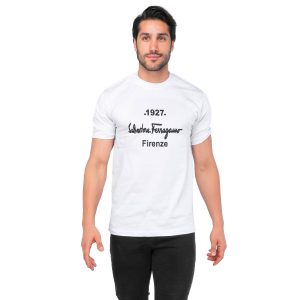 تیشرت Ferragamo یقه گرد مردانه سفید پنبه ساده مدل 44716