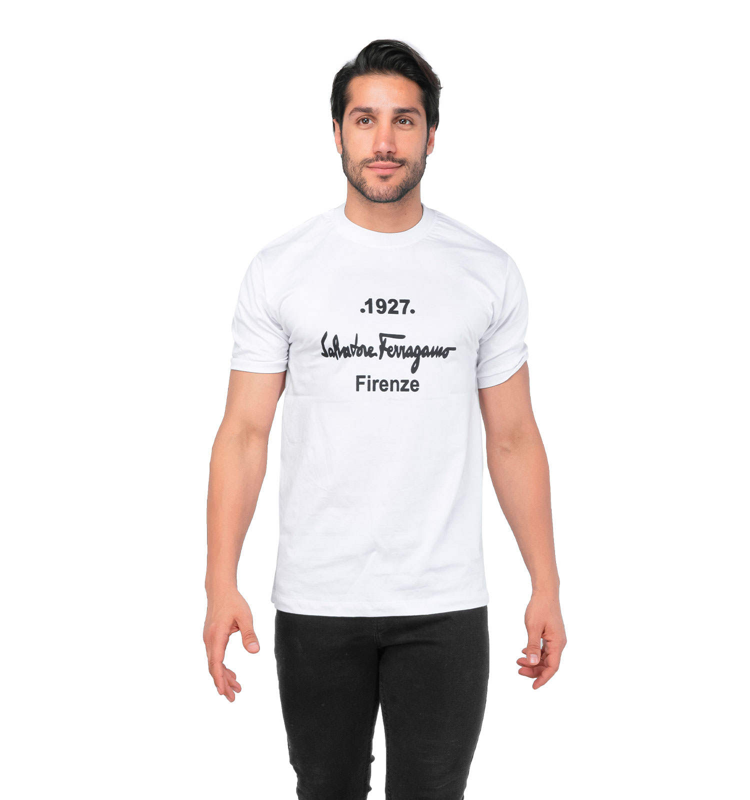 تیشرت Ferragamo یقه گرد مردانه سفید پنبه ساده مدل 44716