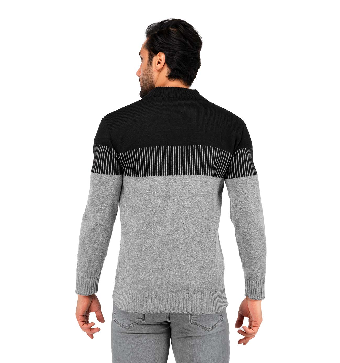 ژاکت بافت مردانه زیپ دار یقه ایستاده فری سایز راه راه Araz مدل 40297