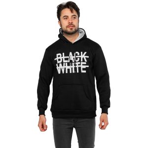 هودی کلاهدار مشکی ساده BLACK WHITE مدل 45716