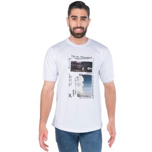 تیشرت یقه گرد مردانه سفید پنبه طرحدار مدل 44554