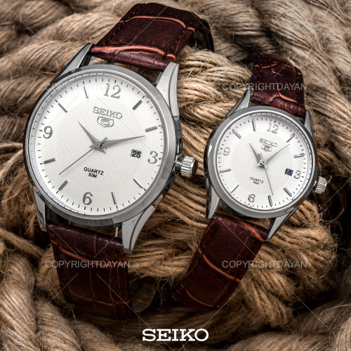 ست ساعت مردانه وزنانه Seiko مدل Jaril (قهوه ای سفید)