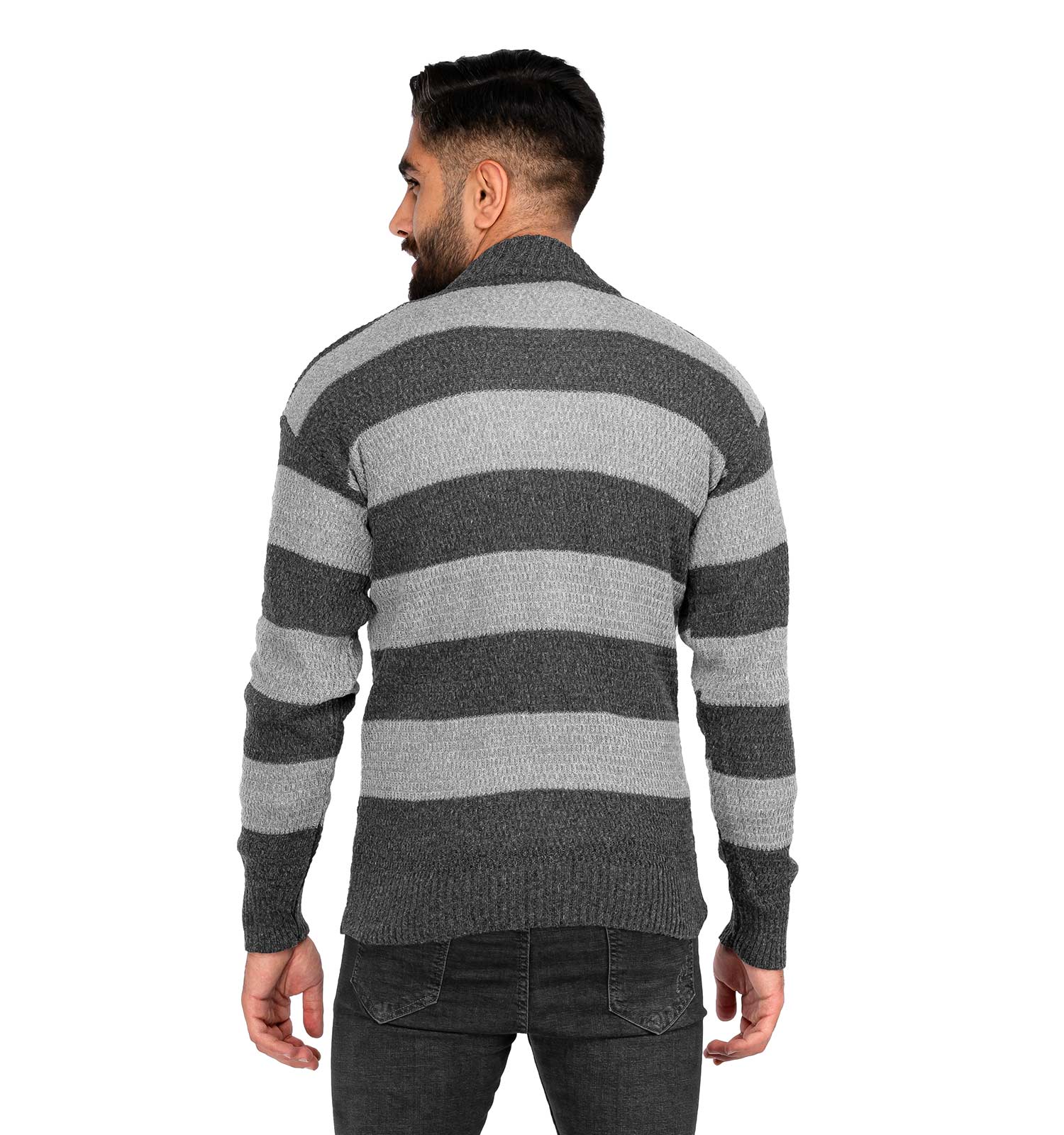 ژاکت بافت مردانه زیپ دار یقه ایستاده راه راه Lima مدل 40183