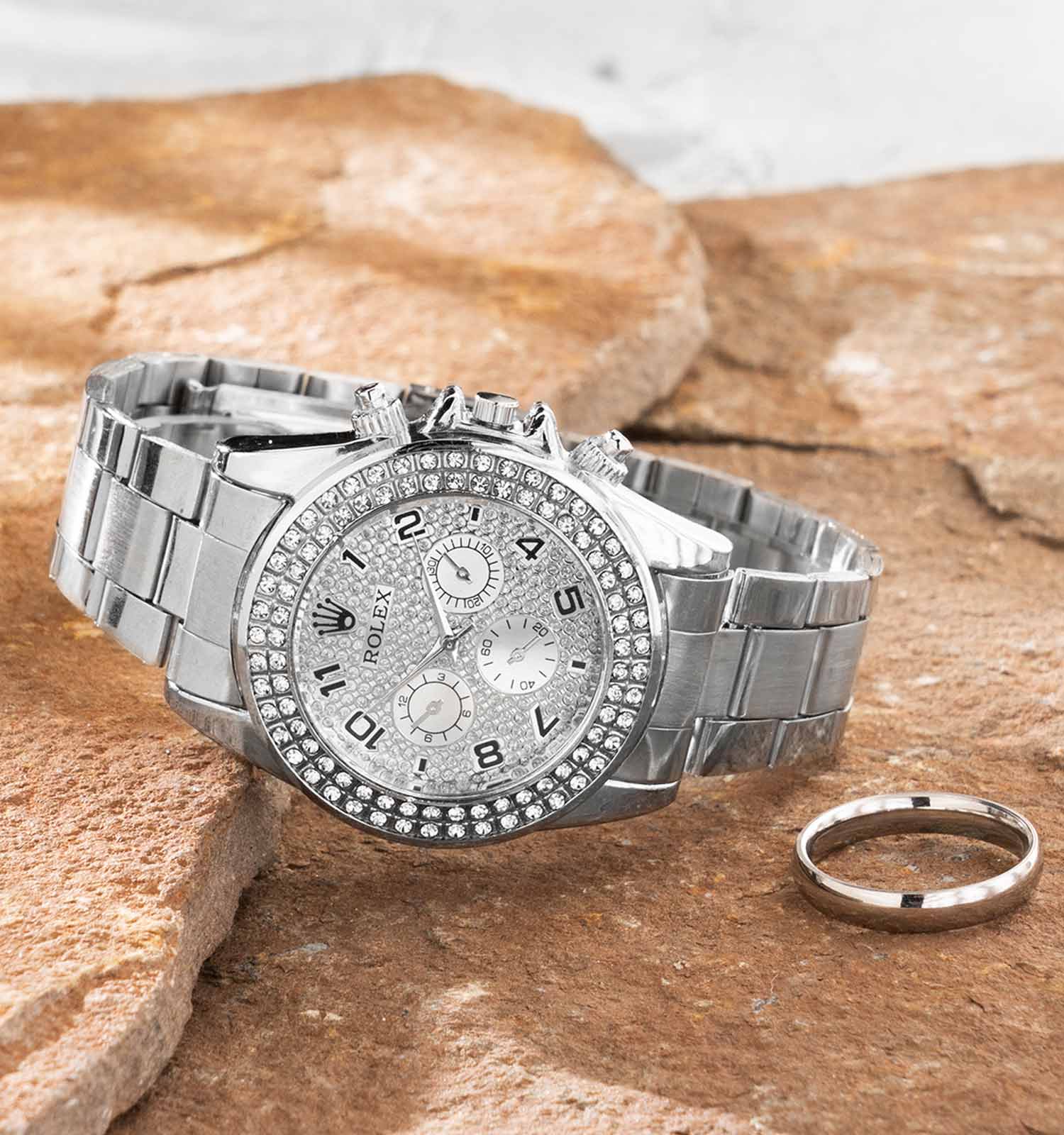 ساعت مچی مردانه عقربه ای نگین دار Rolex مدل 45146