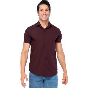 پیراهن نخی مردانه استین کوتاه ساده مدل 44811