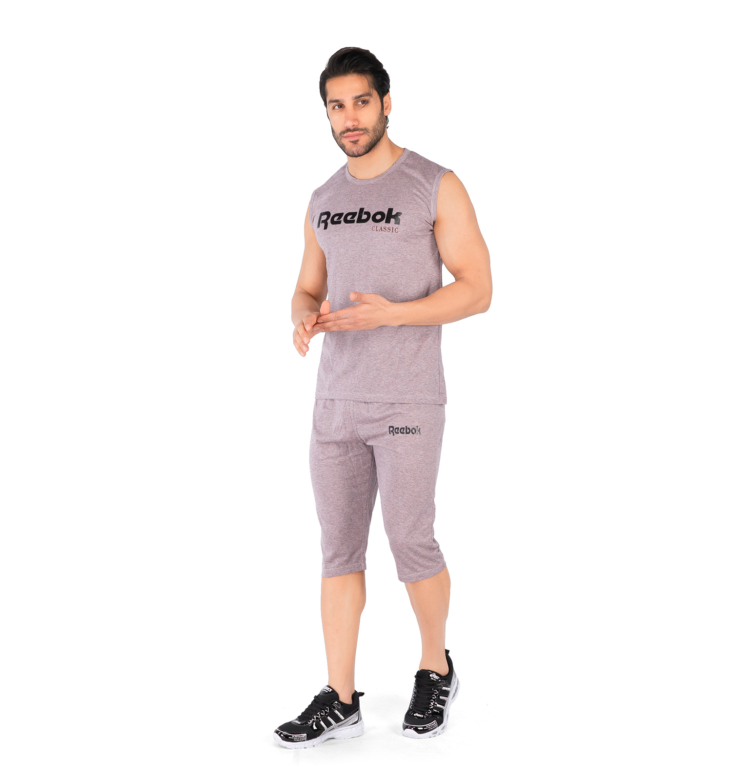 ست رکابی شلوارک مردانه آستین حلقه ای Reebok ساده یقه گرد مدل 43900