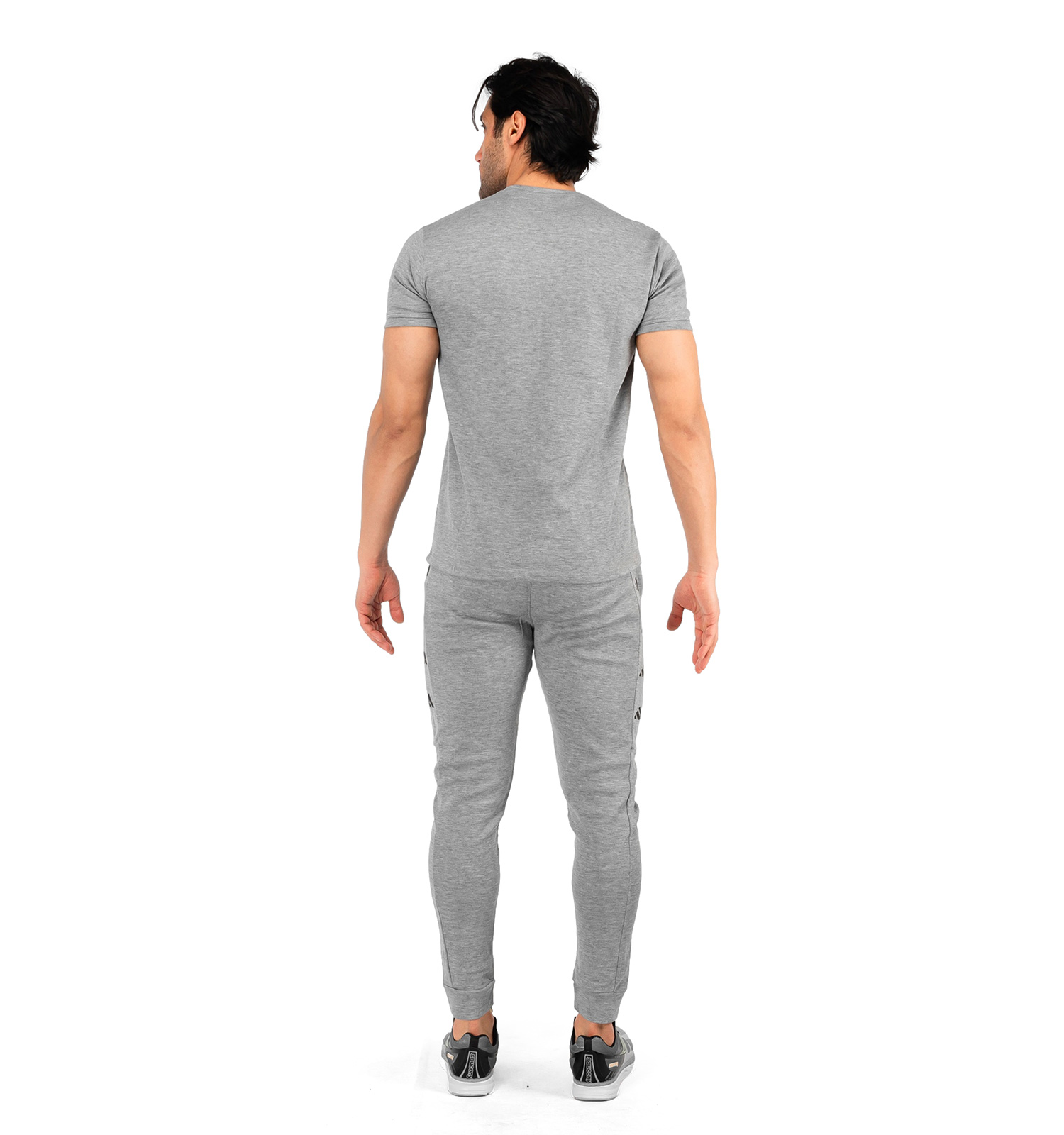 ست تیشرت شلوار مردانه آستین کوتاه طوسی Adidas ساده یقه گرد مدل 43126