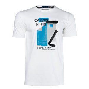 تیشرت Calvin Klein یقه گرد مردانه سفید طرحدار مدل 45196